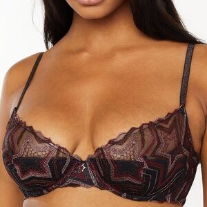 Savage X Fenty Shining Star Embroidered Half Cup Plunge Bra Henna Red Starstruck